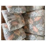 Used Rattan and Fabric Sofa with Cushions