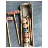 Vintage Croquet Set with 4 Mallets and Wooden Box