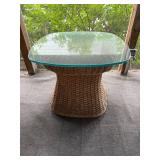 Woven Wicker Side Table with Glass Top
