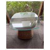 Woven Wicker Side Table with Glass Top