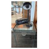 Vintage Metal Side Table with Glass Top and Accessories