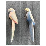 Vintage Carved Wooden Parrots and Antique Glass Bottles Set