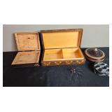 Collection of 3 Vintage Wooden Boxes with Decorative Lid and Other Unique Items