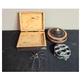 Collection of 3 Vintage Wooden Boxes with Decorative Lid and Other Unique Items