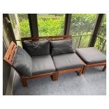Wooden Patio Couch and Ottoman Set with Cushions