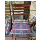 Pair of Wooden Folding Chairs with Plaid Cushions