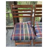 Pair of Wooden Folding Chairs with Plaid Cushions