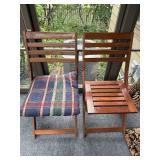 Pair of Wooden Folding Chairs with Plaid Cushions