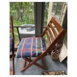 Pair of Wooden Folding Chairs with Plaid Cushions