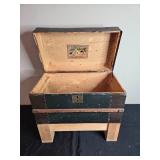 Vintage Wooden Storage Trunk with Interior Art