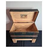 Vintage Wooden Storage Trunk with Interior Art