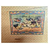 Vintage Wooden Storage Trunk with Interior Art