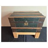 Vintage Wooden Storage Trunk with Interior Art