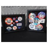 COLLECTABLE POLITICAL BUTTONS IN SHADOW BOXS