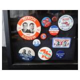 COLLECTABLE POLITICAL BUTTONS IN SHADOW BOXS
