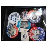 COLLECTABLE POLITICAL BUTTONS IN SHADOW BOXS