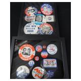 COLLECTABLE POLITICAL BUTTONS IN SHADOW BOXS