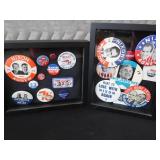 COLLECTABLE POLITICAL BUTTONS IN SHADOW BOXS