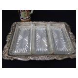 SILVER PLATE / VINTAGE IRVINWARE SERVER WITH 3 GLASS TRAYS / GERMAN STEIN
