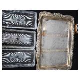 SILVER PLATE / VINTAGE IRVINWARE SERVER WITH 3 GLASS TRAYS / GERMAN STEIN