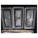 SILVER PLATE / VINTAGE IRVINWARE SERVER WITH 3 GLASS TRAYS / GERMAN STEIN