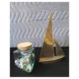 VINTAGE BRASS SAIL BOAT / SEA GLASS