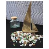 VINTAGE BRASS SAIL BOAT / SEA GLASS