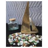 VINTAGE BRASS SAIL BOAT / SEA GLASS