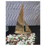 VINTAGE BRASS SAIL BOAT / SEA GLASS