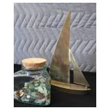 VINTAGE BRASS SAIL BOAT / SEA GLASS