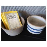 BLUE BAND STONEWARE CROCK / PLUS 1952 NATIONAL GEO MAGS