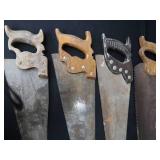 4 VINTAGE WOOD HAND SAWS
