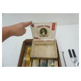 Vintage/Antique Lure Boxes (empty), variety of vintage fishing tools and more