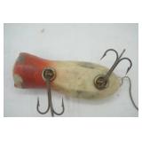 2 Vintage Fishing Lures; Wooden Fly Popper & Shakespeare Swimming Mouse