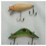 2ct Vintage Fishing Lures: Millsite Daily Double 2-Way Bait & Heddon River Runt Spook