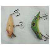 2ct Vintage Fishing Lures: Millsite Daily Double 2-Way Bait & Heddon River Runt Spook