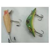2ct Vintage Fishing Lures: Millsite Daily Double 2-Way Bait & Heddon River Runt Spook