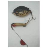2ct Vintage Fishing Lures: P&K Gold Scale Whirl Away & Wooden Lure