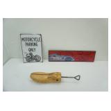 Motorcycle Parking Tin Sign, Hot Wheels Holographic Wall Art & Shoe Stretcher