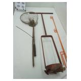 Vintage Ice Auger, Vintage Fishing Net, and Rod Holders
