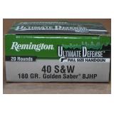 20 Remington Ultimate Defense .40 S&W 180 Gr Golden Saber BJ HP Ammo