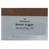 50 9mm Luger 147 Gr Sierra JHP Ammo