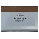 50 9mm Luger 115 Gr JHP Ammo