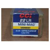100 CCI Mini Mag .22 LR 36 Gr Plated HP Ammo