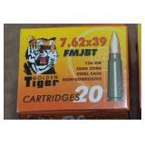 40 Golden Tiger 7.62 x 39mm 124 Gr FMJ BT Steel Case Ammo