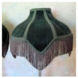 Pair of Green Velvet and Fringe Table Lamps