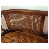 Beautiful Velvet Upholstered Mahogany Cane Back Settee