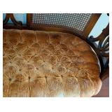 Beautiful Velvet Upholstered Mahogany Cane Back Settee