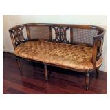 Beautiful Velvet Upholstered Mahogany Cane Back Settee