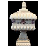 Four Pieces of Vintage Westmoreland Old Quilt Pattern Milk Glass including a Vintage West Moreland Milk Glass Covered Candy Dish